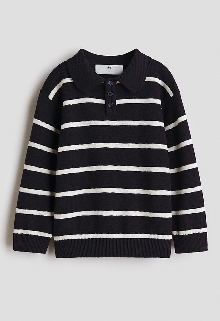 H&M - Fine-knit polo shirt - navy blue/striped
