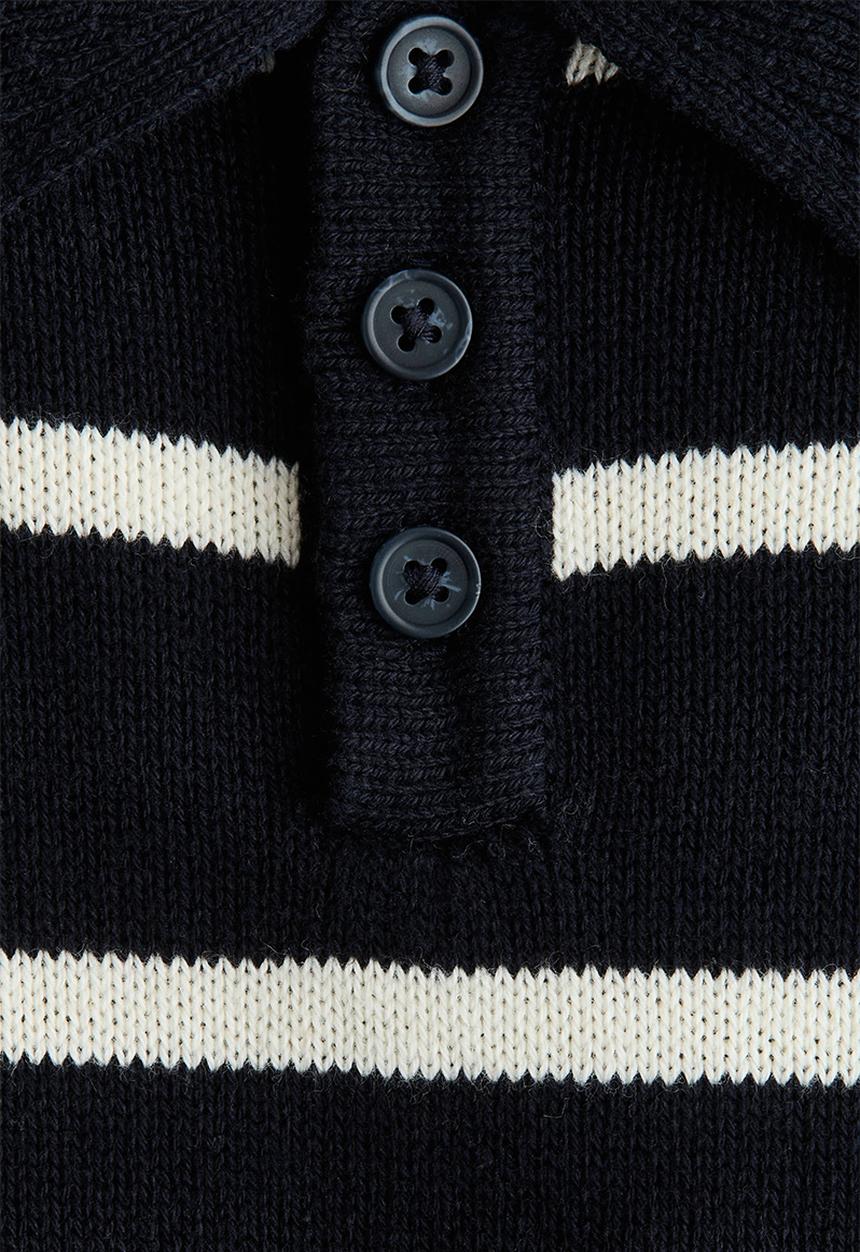 H&M - Fine-knit polo shirt - navy blue/striped