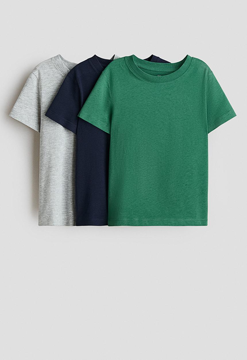 H&M - 3-pack cotton t-shirts - green/navy blue