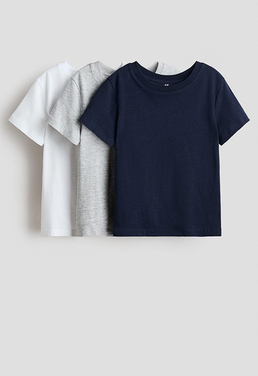 H&M - 3-pack cotton t-shirts - navy blue/white