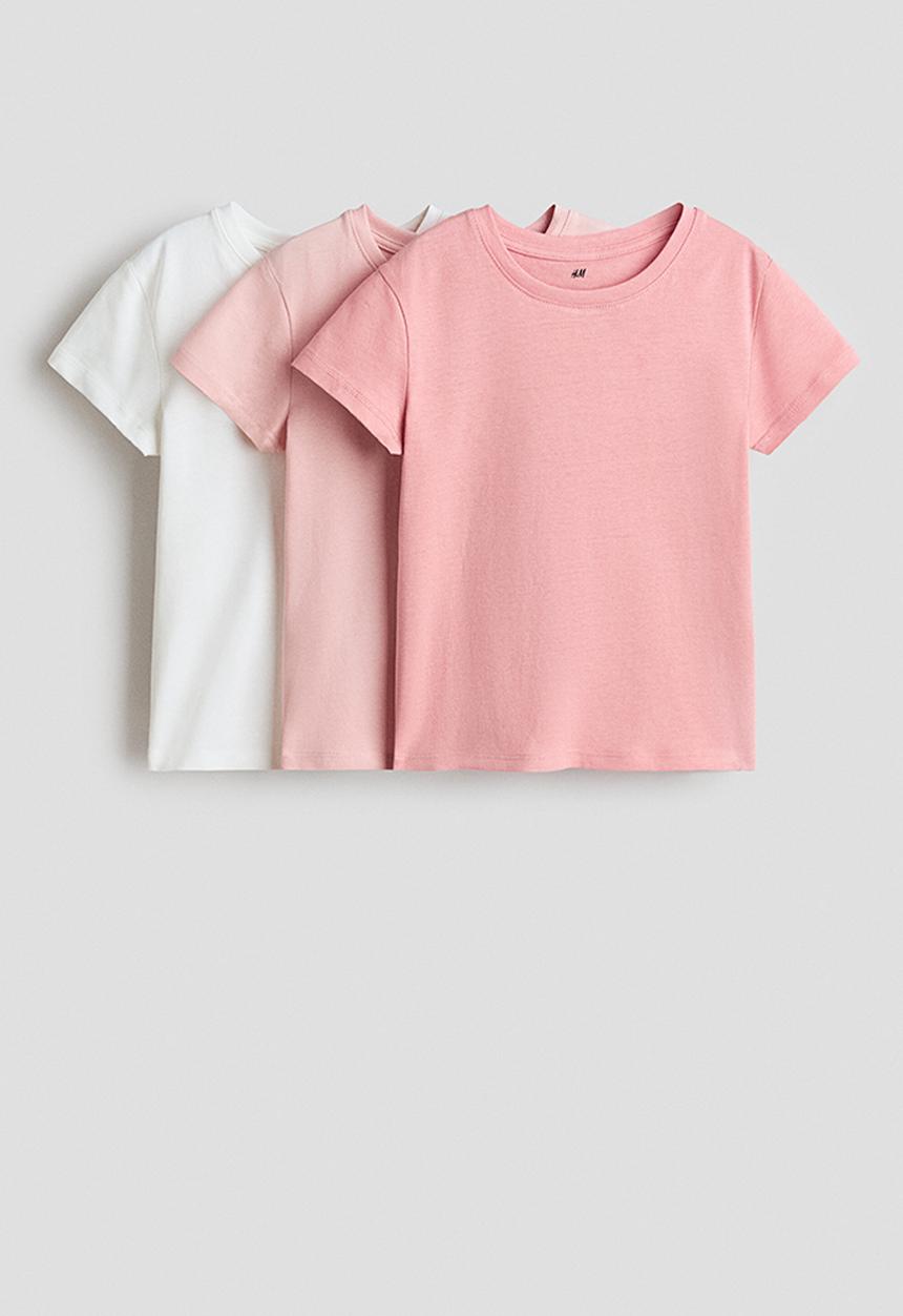 H&M - 3-pack t-shirts - light pink/white