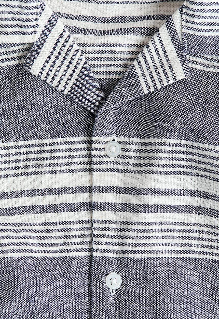 H&M - Linen-blend resort shirt - dark blue/striped
