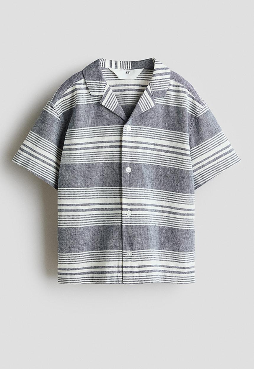 H&M - Linen-blend resort shirt - dark blue/striped
