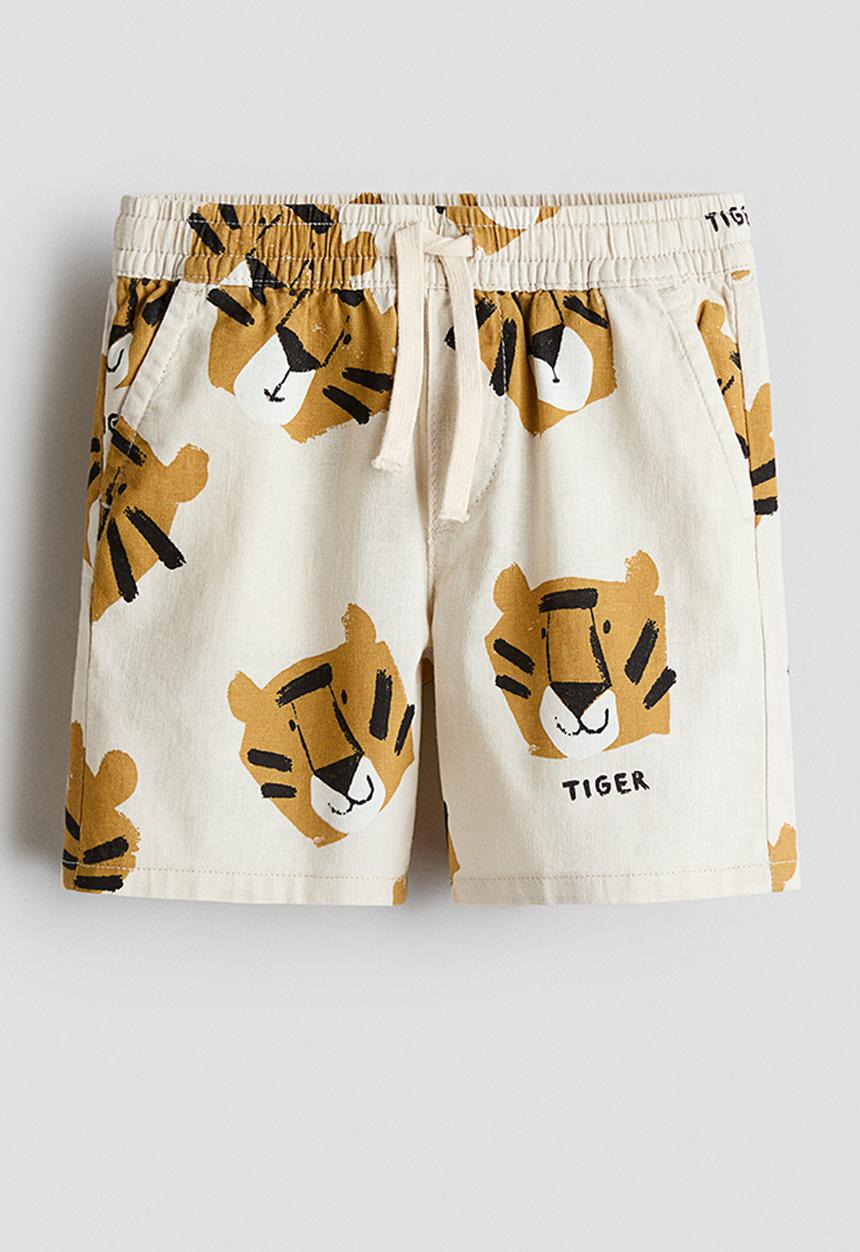 H&M - Linen-blend shorts - light beige/tigers