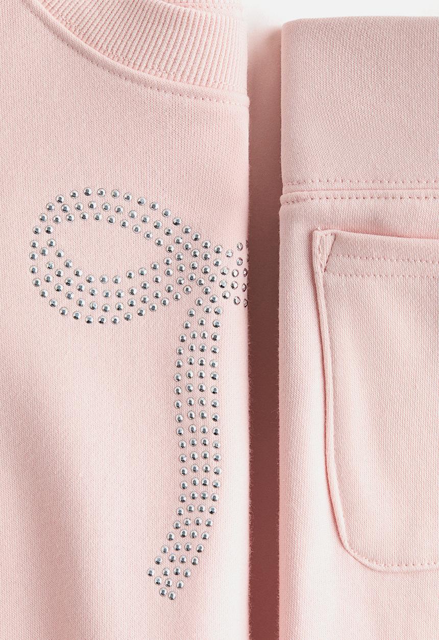 H&M - 2-piece sweatshirt and joggers set - light pink/bow