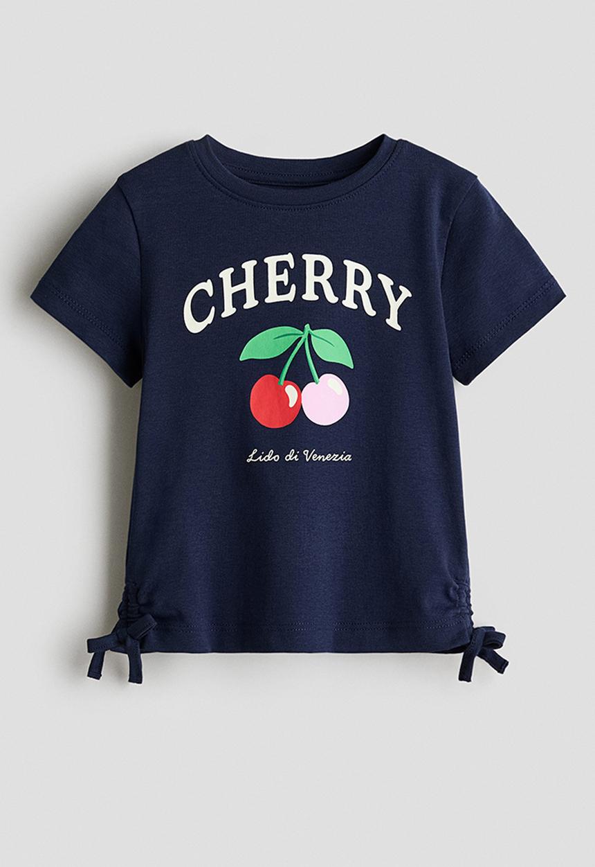 H&M - Printed top - navy blue/cherry