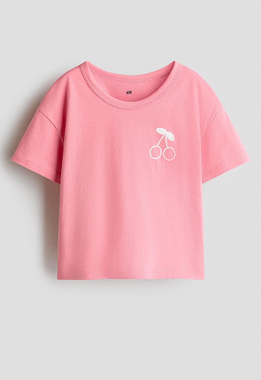 H&M - Printed cotton t-shirt - pink/cherries