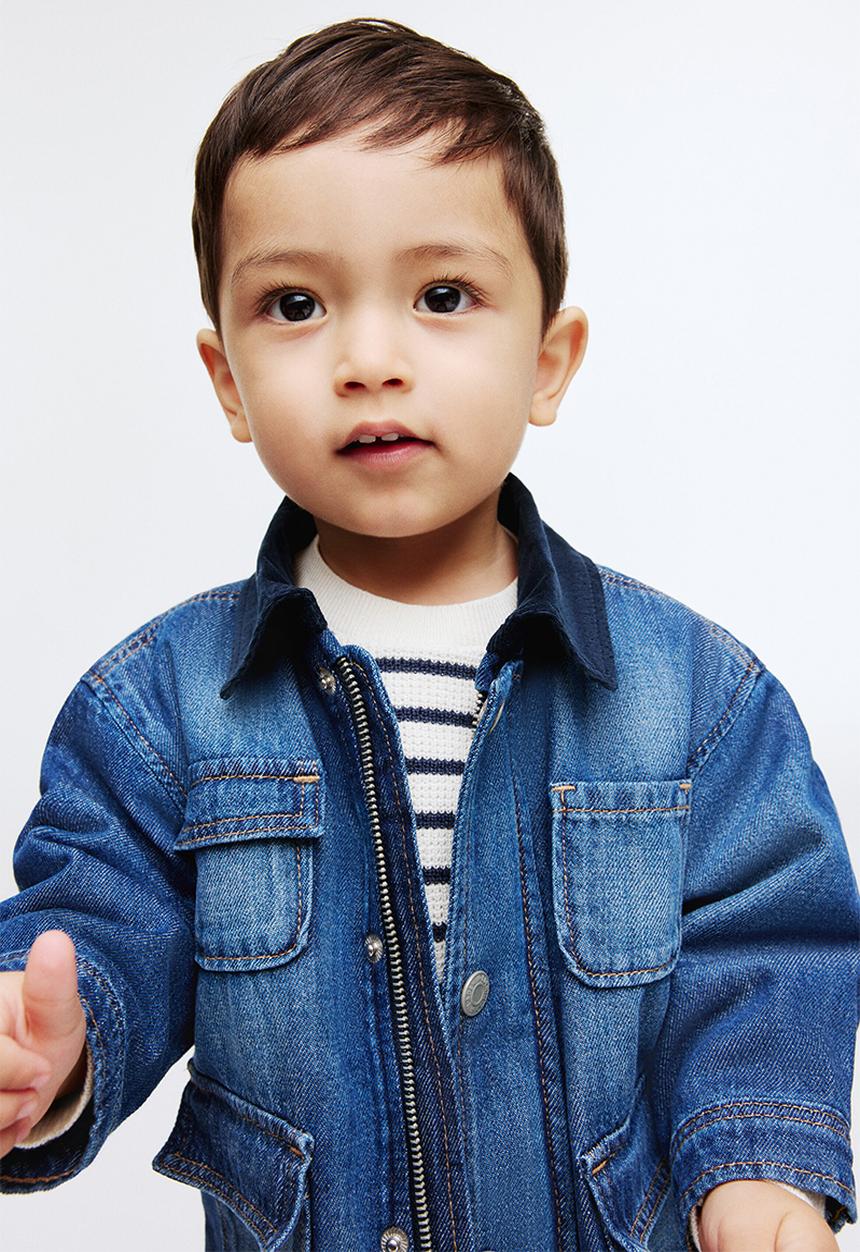 H&M - Corduroy-collar denim jacket - denim blue