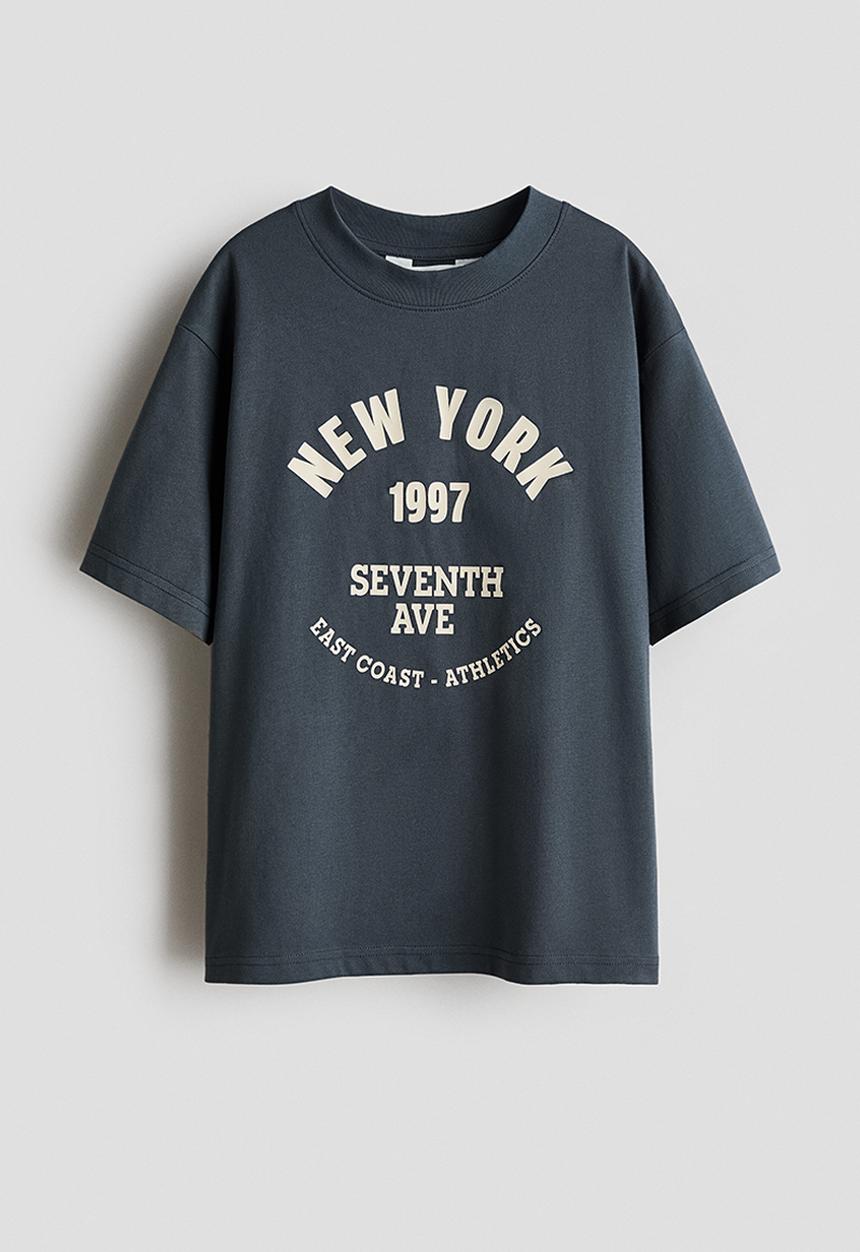 H&M - Print-motif cotton t-shirt - dark grey/new york