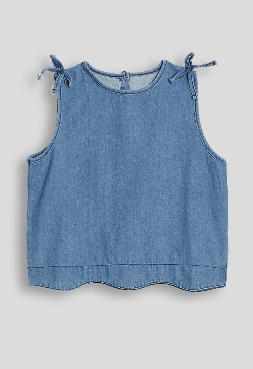 Pop Candy - Denim scallop edge blouse and shorts - blue