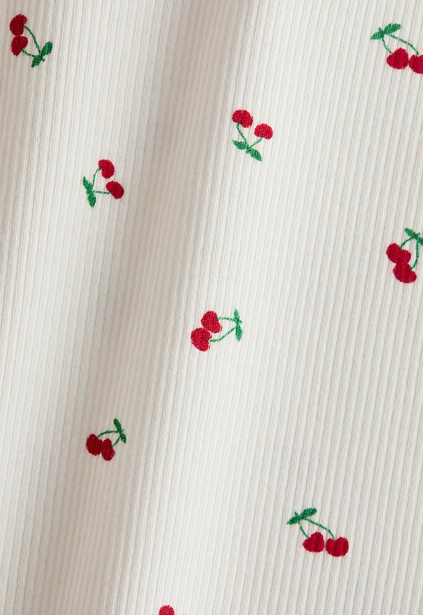 H&M - Ribbed jersey top - cream/cherries