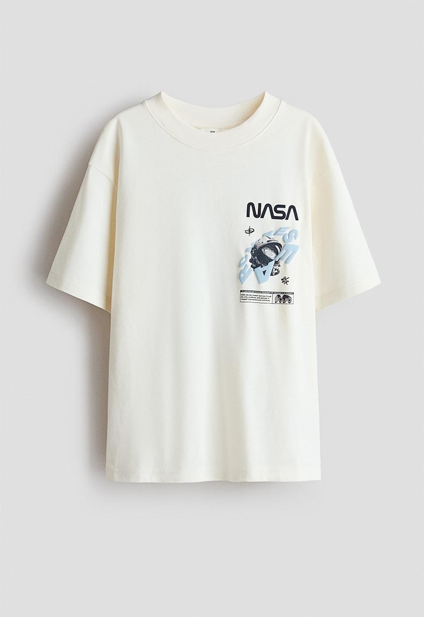 H&M - Loose-fit printed t-shirt - cream/nasa