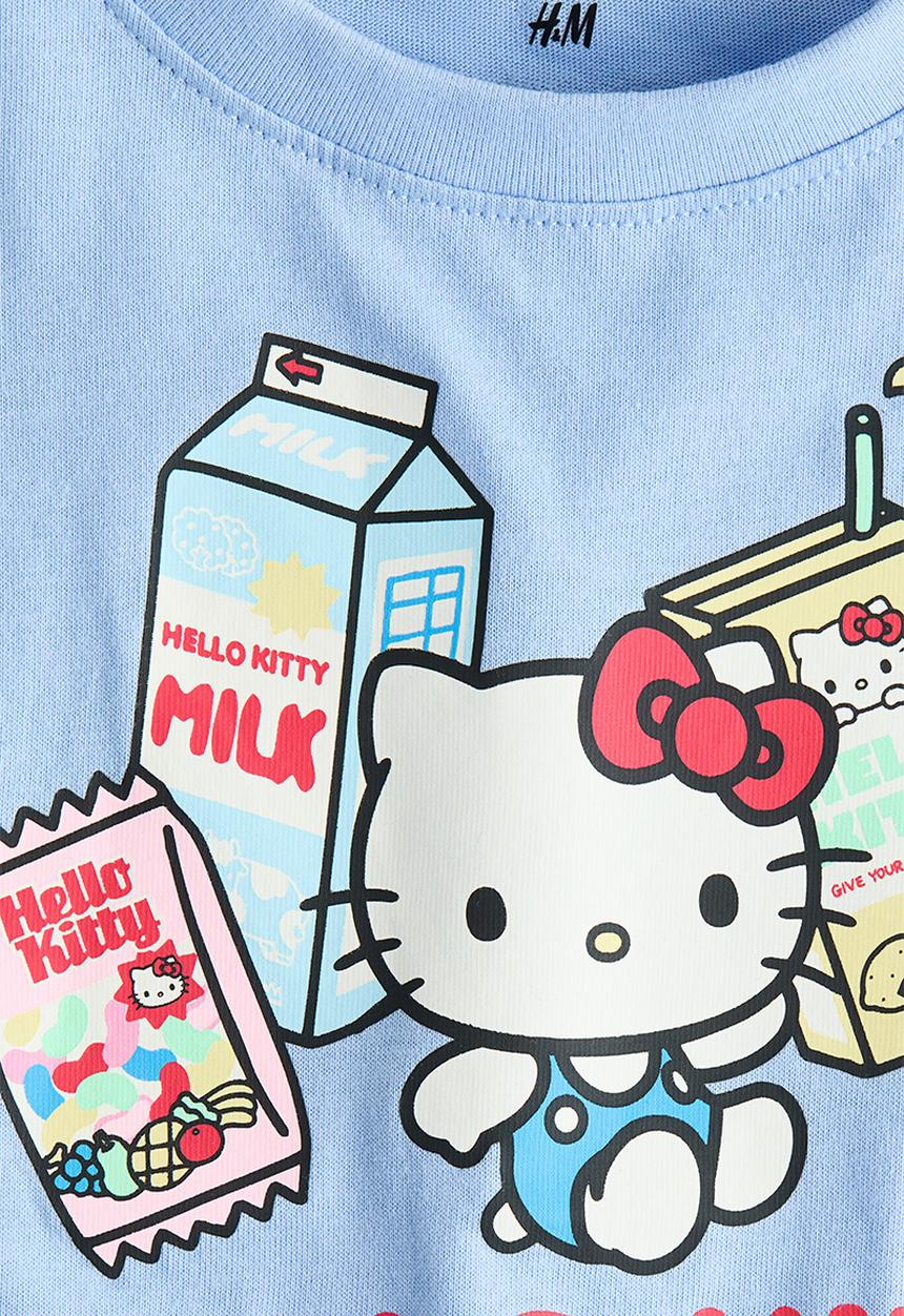 H&M - Loose-fit printed t-shirt - light blue/hello kitty