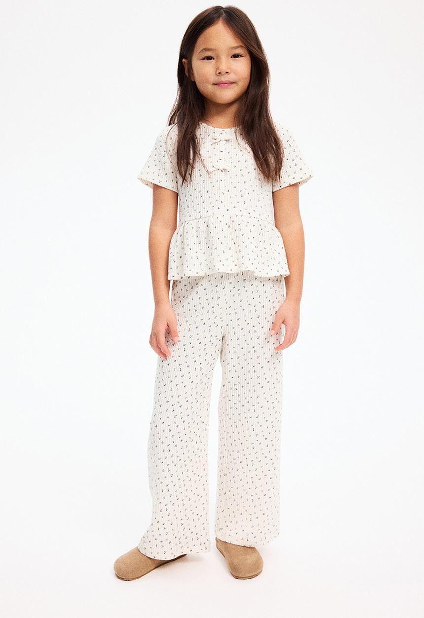 H&M - 2-piece textured jersey set - cream/floral