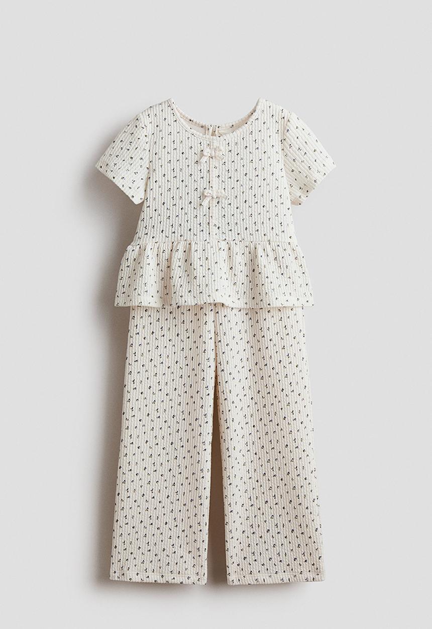 H&M - 2-piece textured jersey set - cream/floral