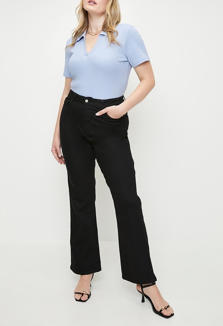 Trendyol - Plus size polo neck bodysitting ribbed knitted blouse - blue