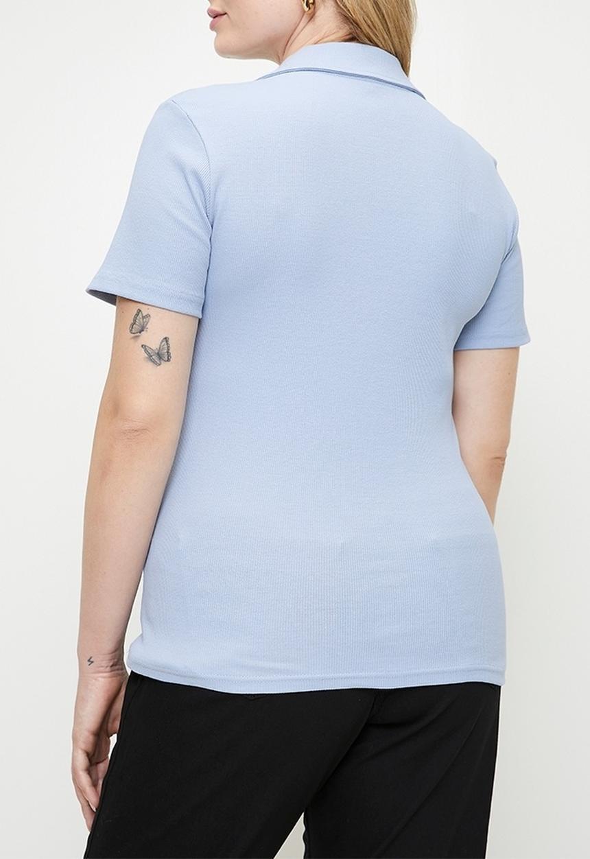 Trendyol - Plus size polo neck bodysitting ribbed knitted blouse - blue
