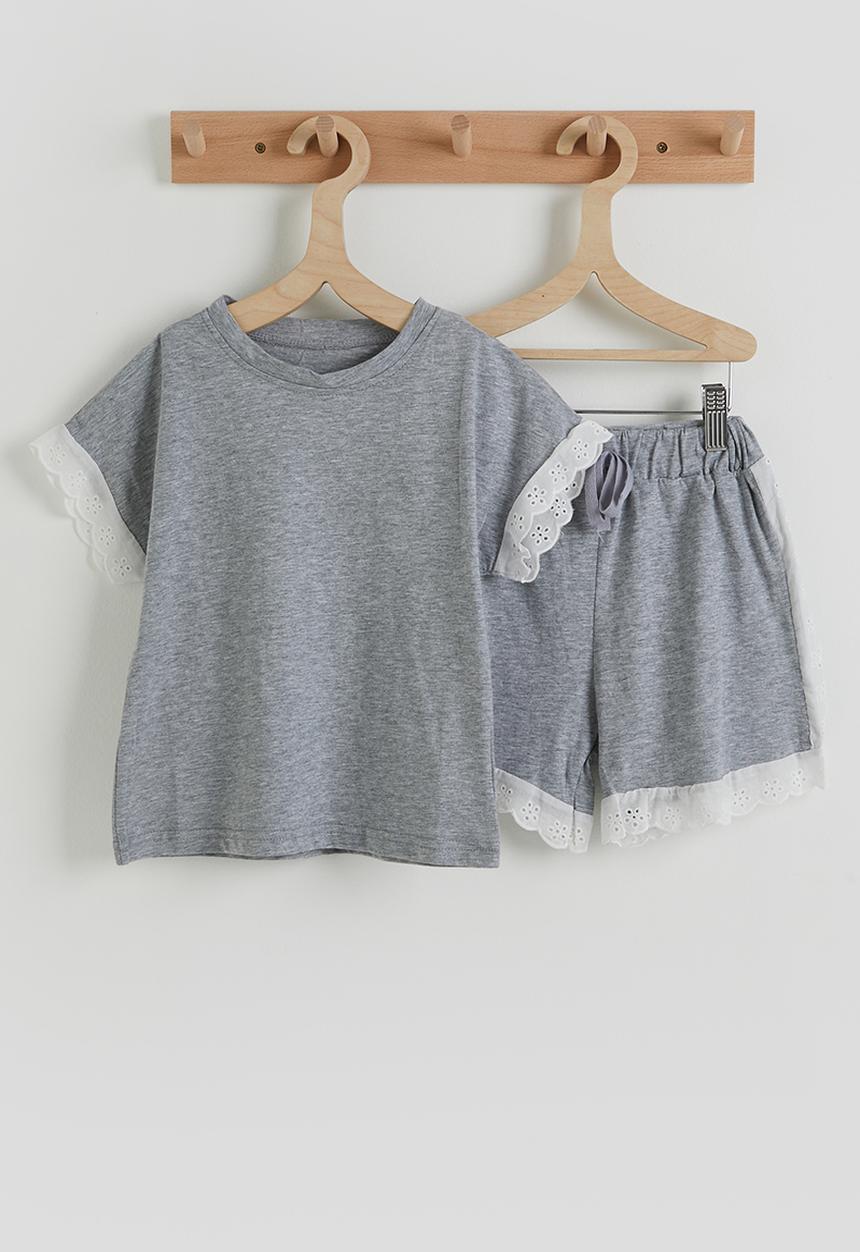 Pop Candy - Anglaise trim sweatset - grey/white