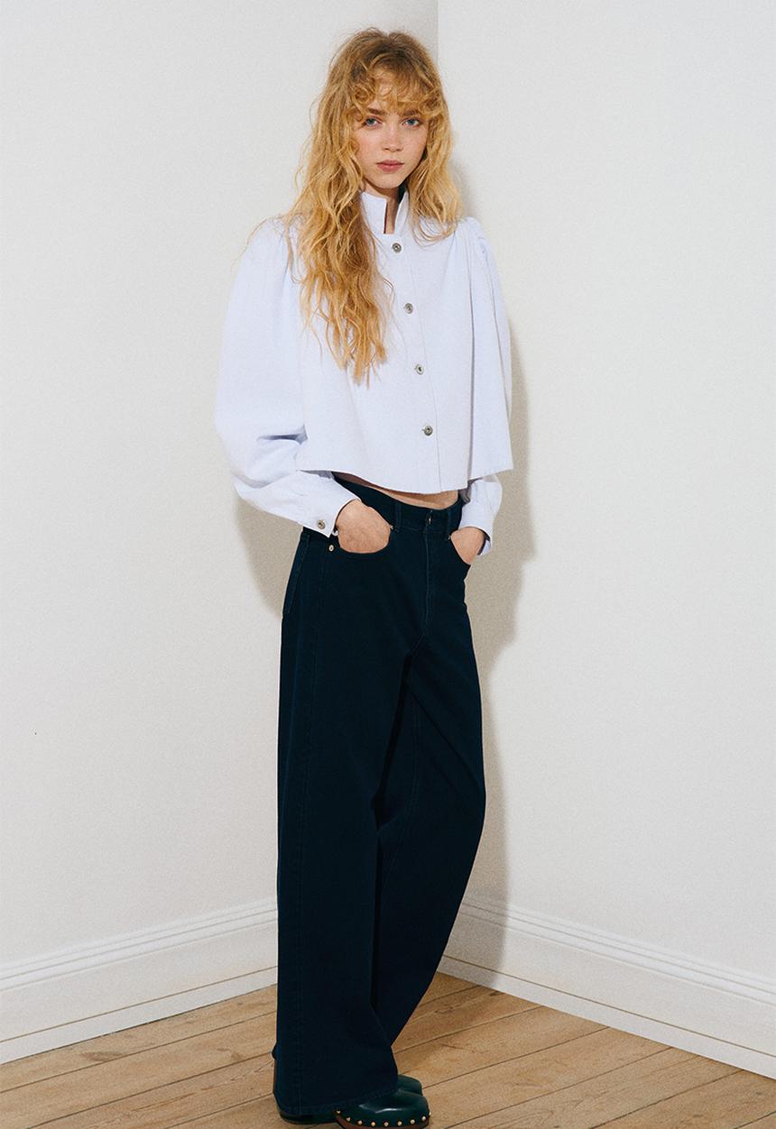 H&M - Wide high waist jeans - navy denim blue
