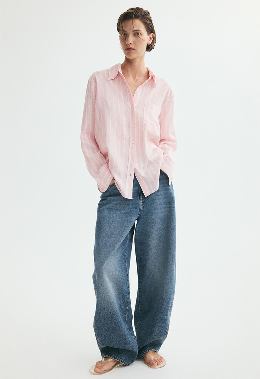H&M - Linen-blend shirt - light pink/striped