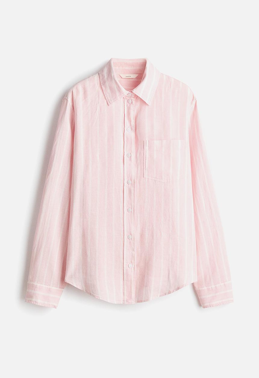 H&M - Linen-blend shirt - light pink/striped
