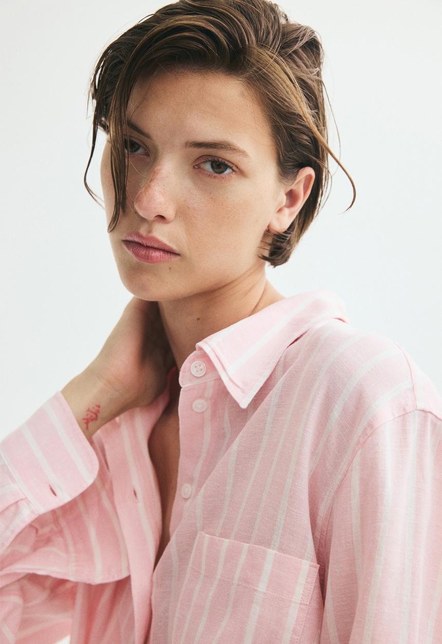 H&M - Linen-blend shirt - light pink/striped