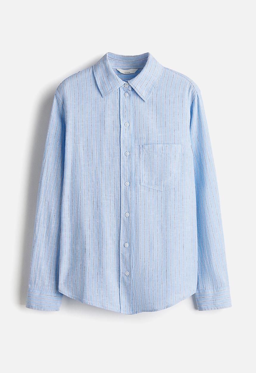 H&M - Linen-blend shirt - light blue/striped