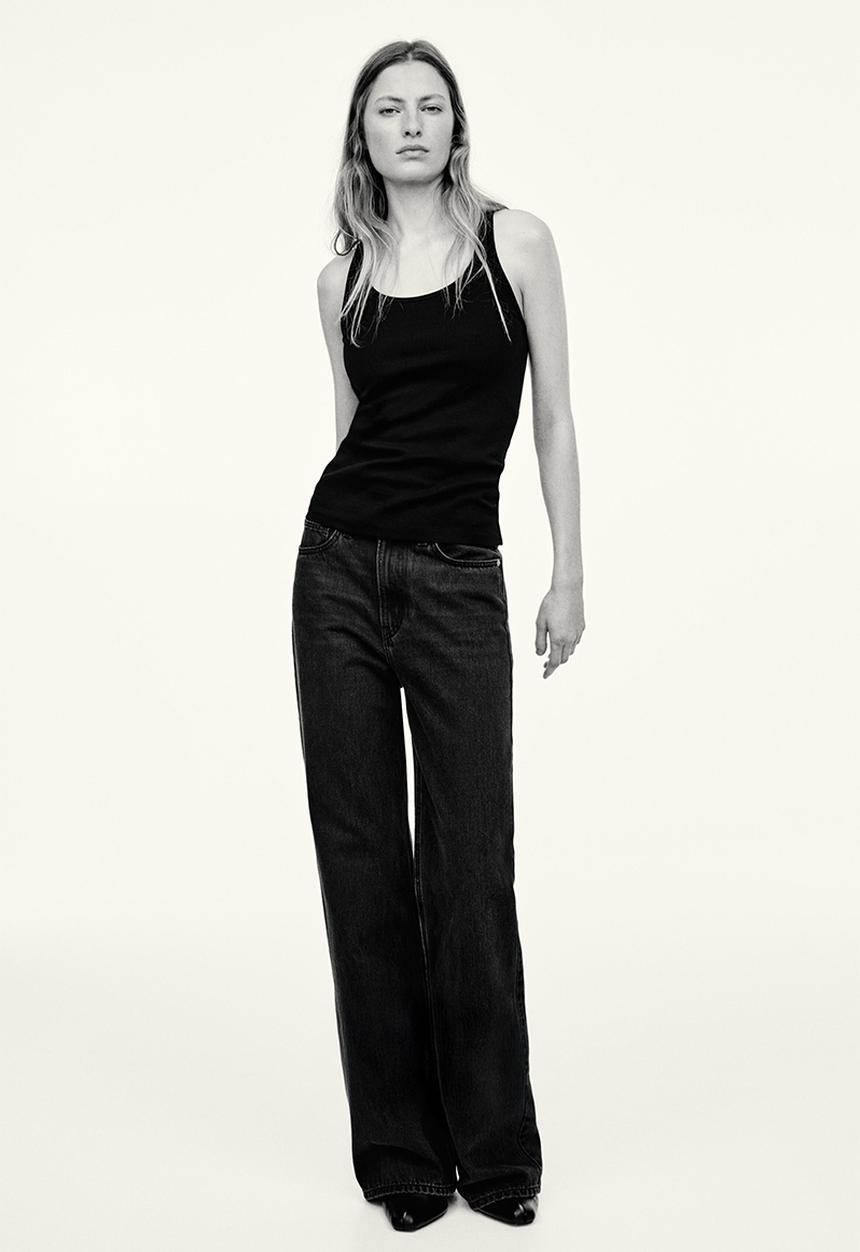 H&M - Wide high waist jeans - washed black