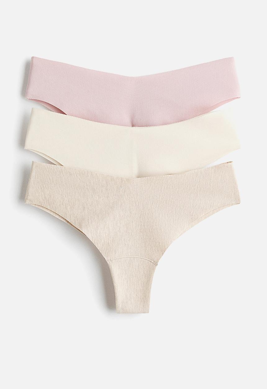 H&M - 3-pack invisible cotton brazilian briefs - pink/cream/light beige marl