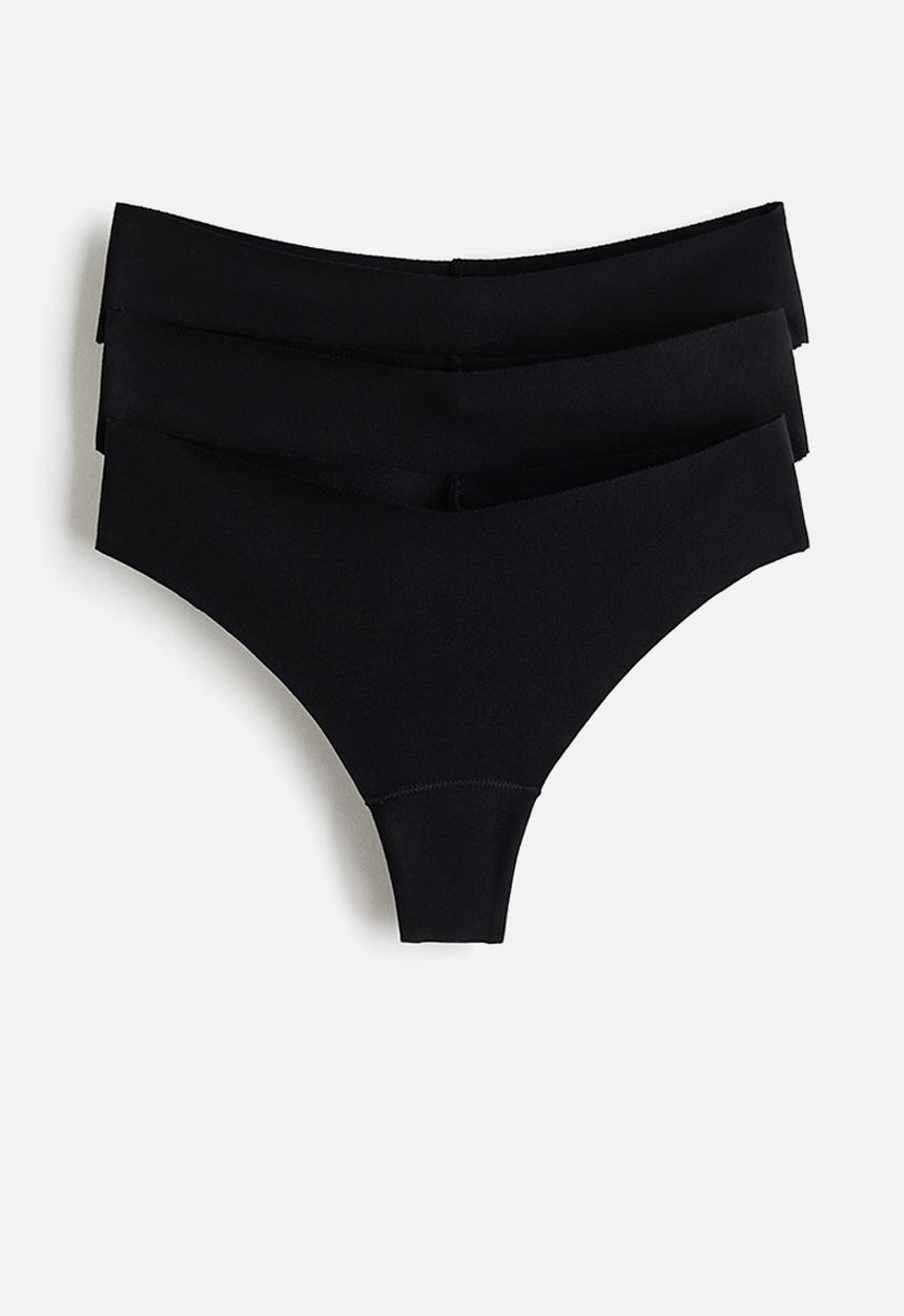 H&M - 3-pack invisible cotton brazilian briefs - black