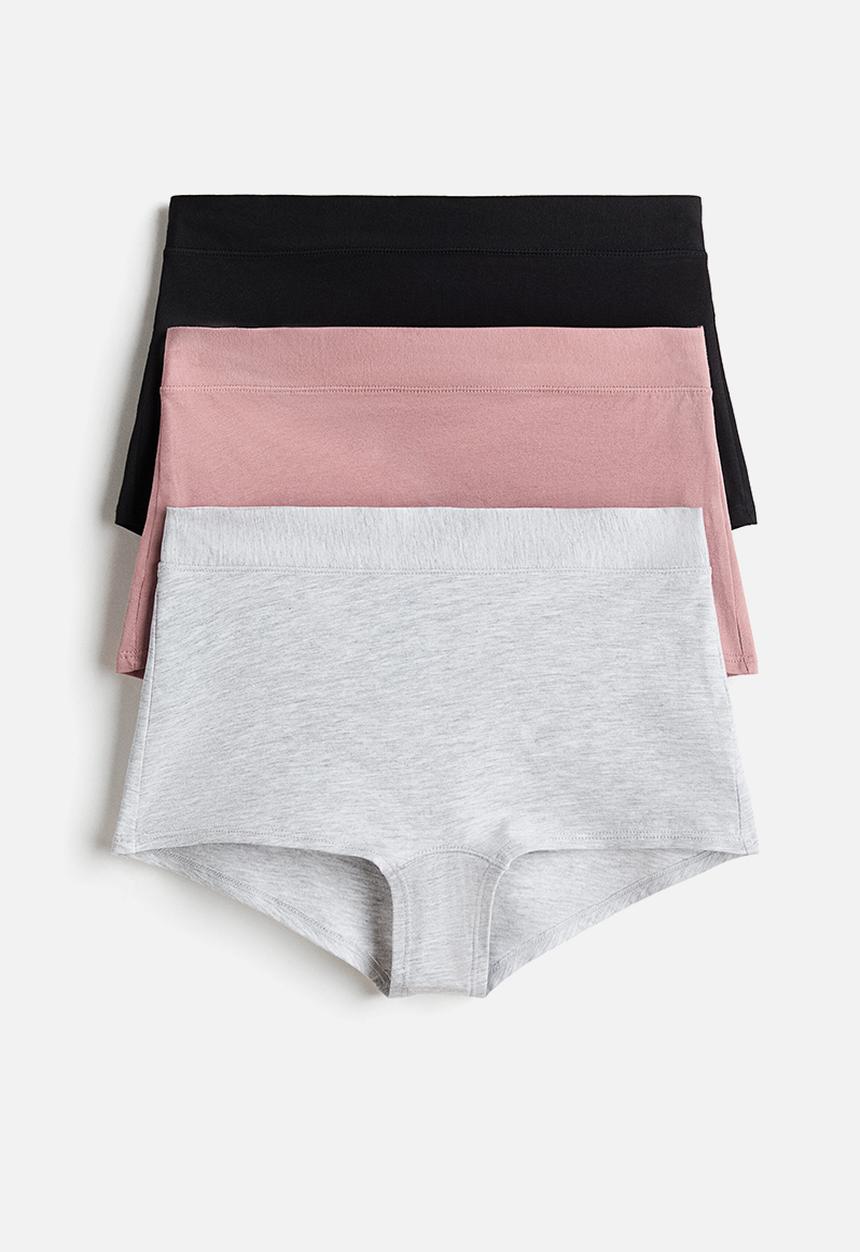 H&M - 3-pack cotton shortie briefs - old rose/light grey marl