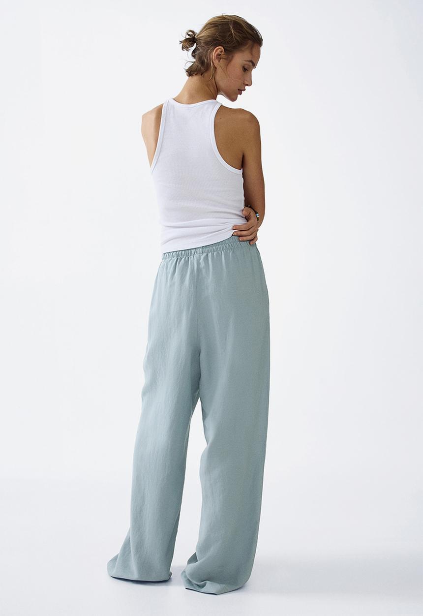 H&M - Linen-blend trousers - light turquoise