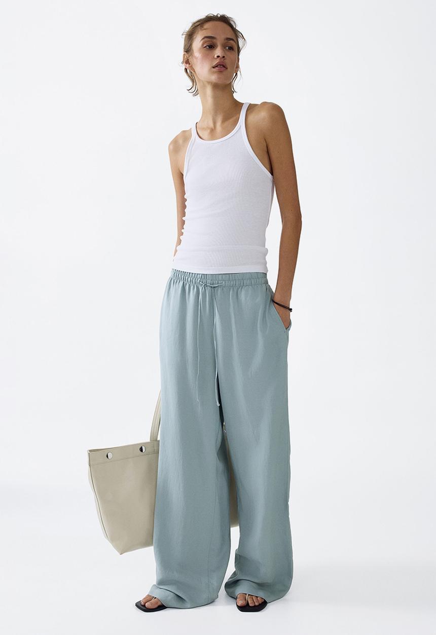 H&M - Linen-blend trousers - light turquoise