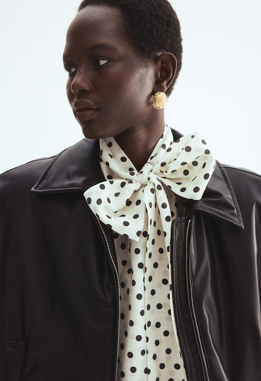 H&M - Tie-neck chiffon blouse - white/polka dot
