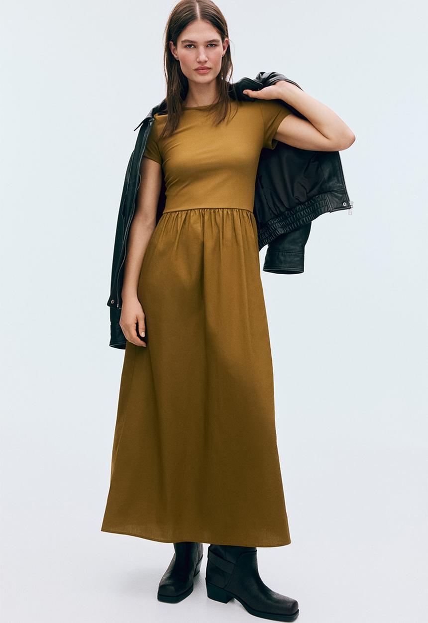 H&M - Short-sleeved maxi dress - golden olive