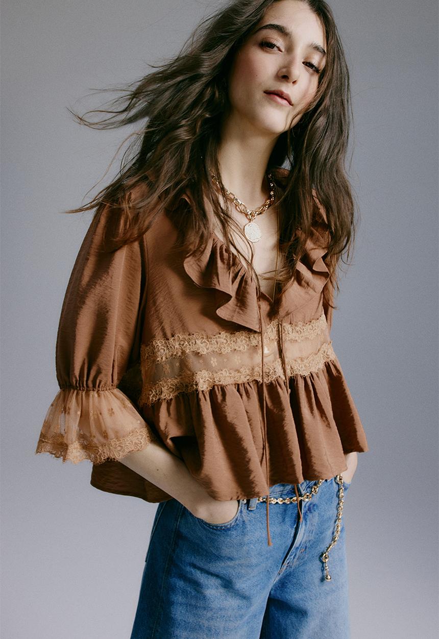 H&M - Lace-detail blouse - brown