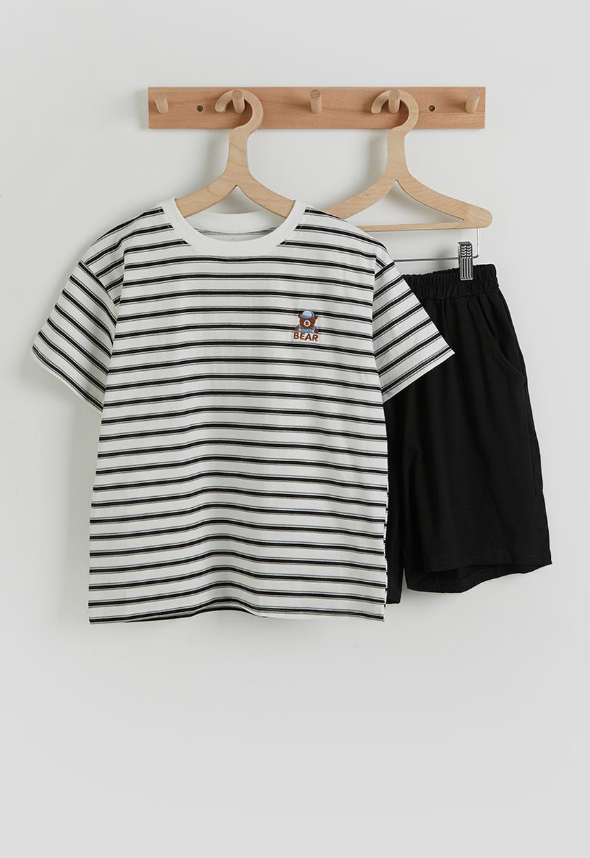 Pop Candy - Crew neck tee & shorts - black stripes & black
