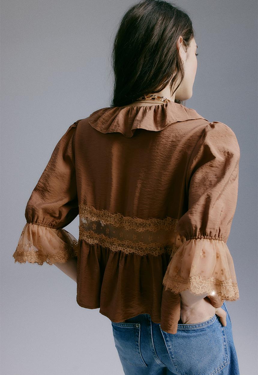 H&M - Lace-detail blouse - brown