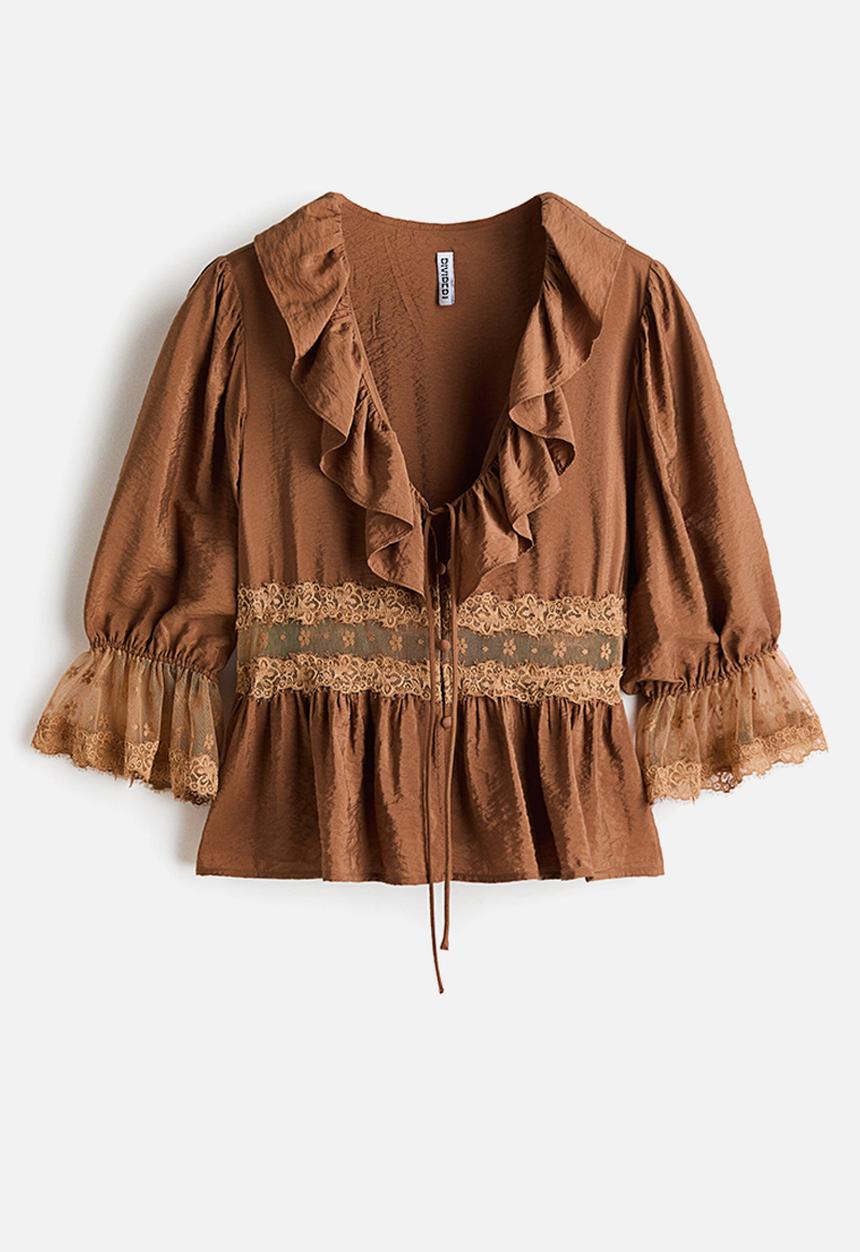 H&M - Lace-detail blouse - brown