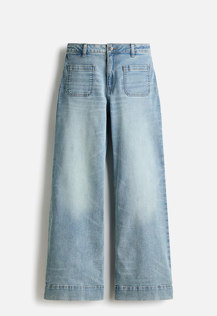 H&M - Wide high waist jeans - light denim blue