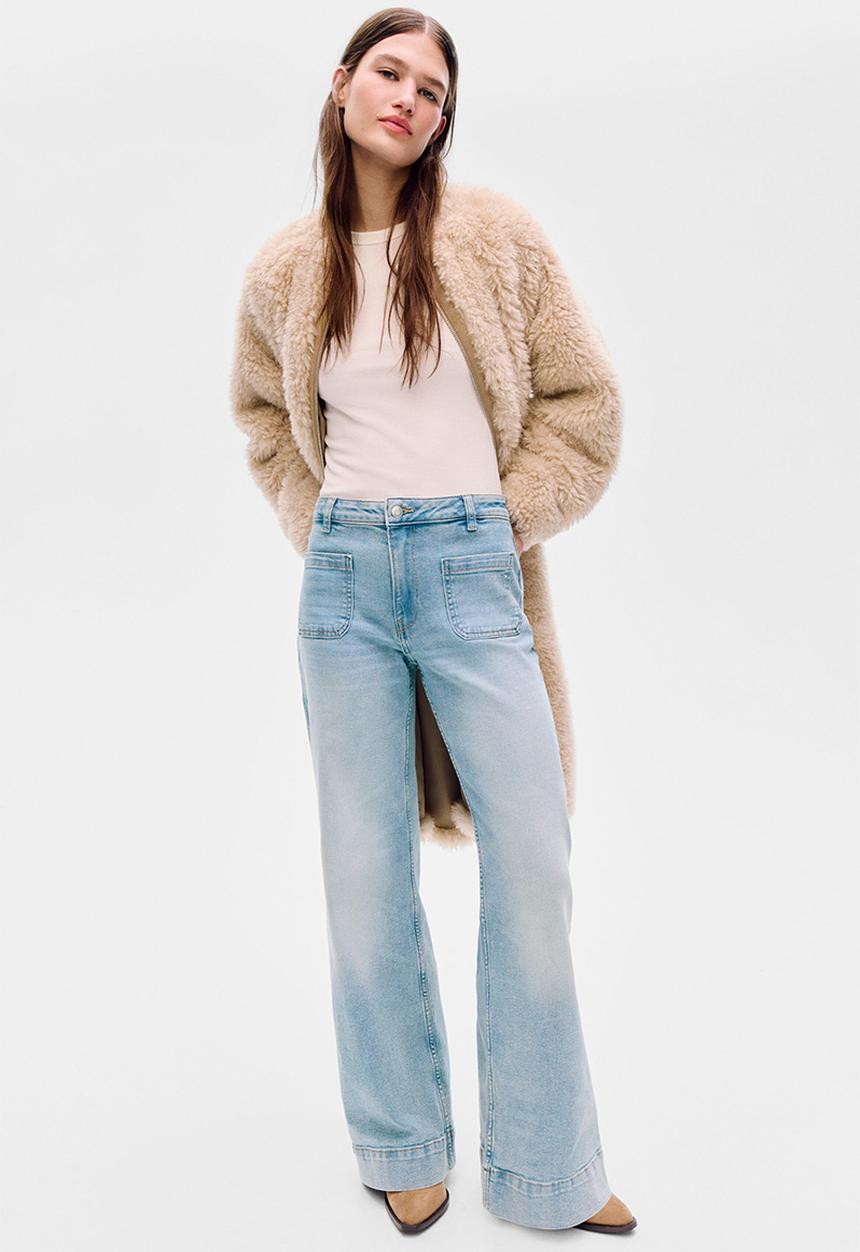 H&M - Wide high waist jeans - light denim blue