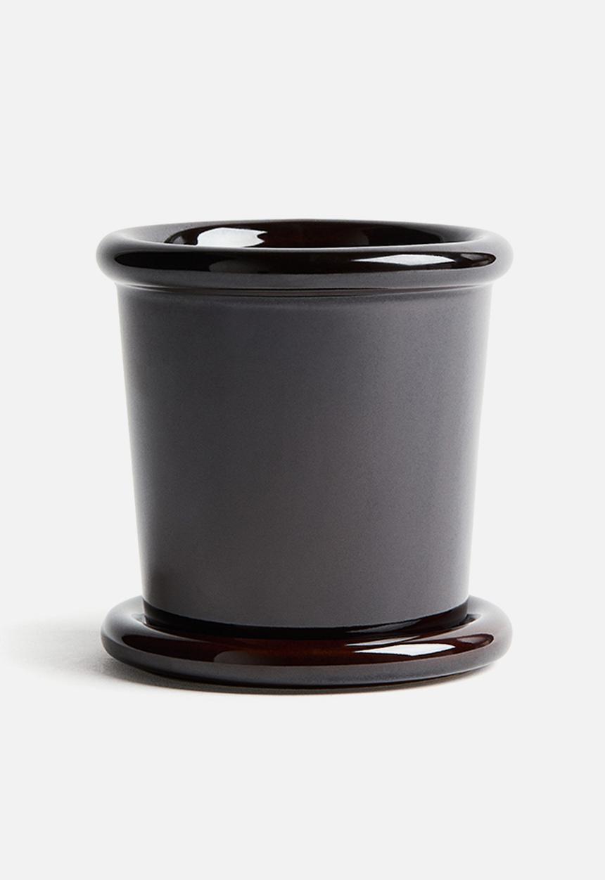 H&M - Extra-small stoneware plant pot with saucer - dark brown