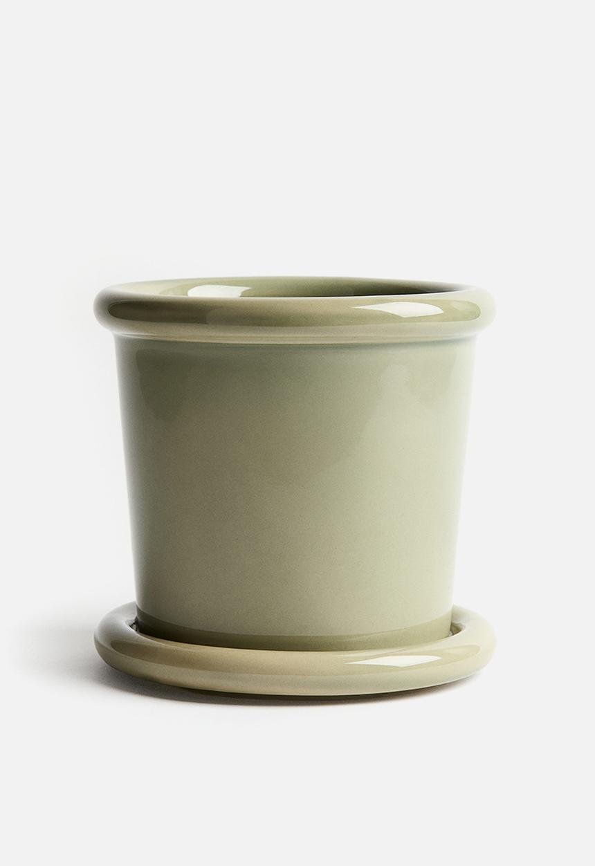 H&M - Stoneware plant pot with saucer - light green