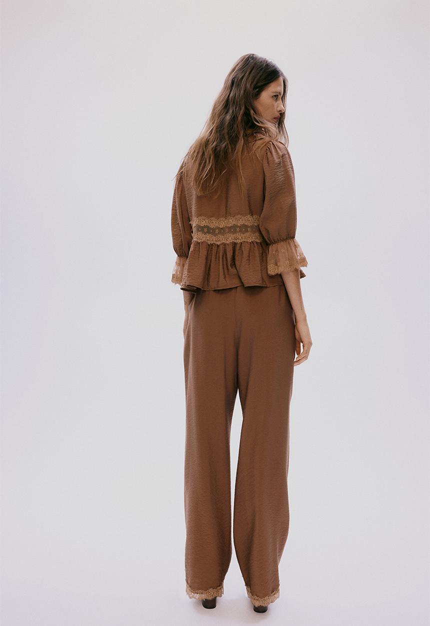 H&M - Lace-trimmed drawstring trousers - brown