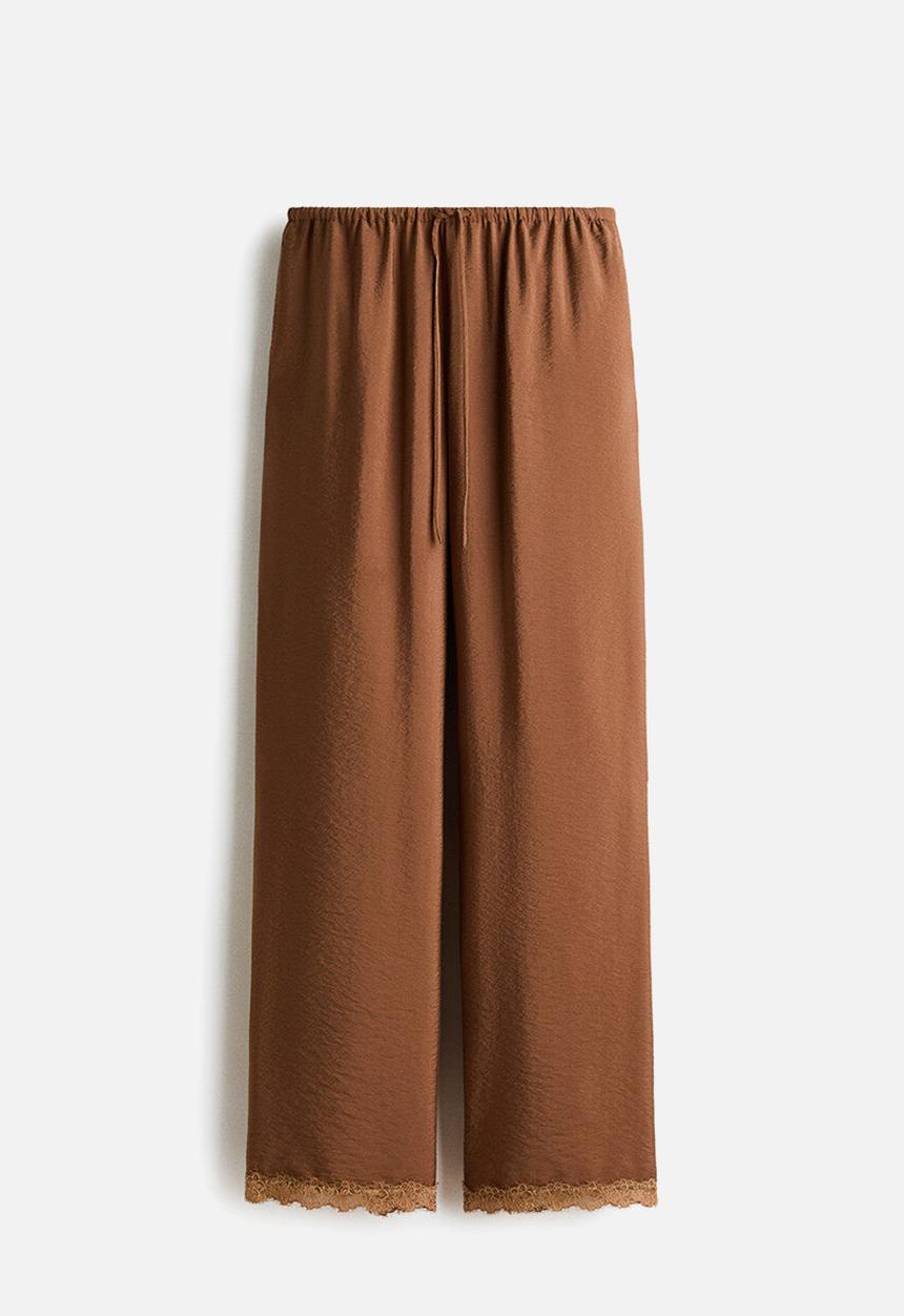 H&M - Lace-trimmed drawstring trousers - brown