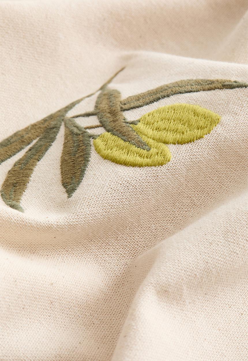 H&M - Embroidery-motif cotton cushion cover - light beige/olives
