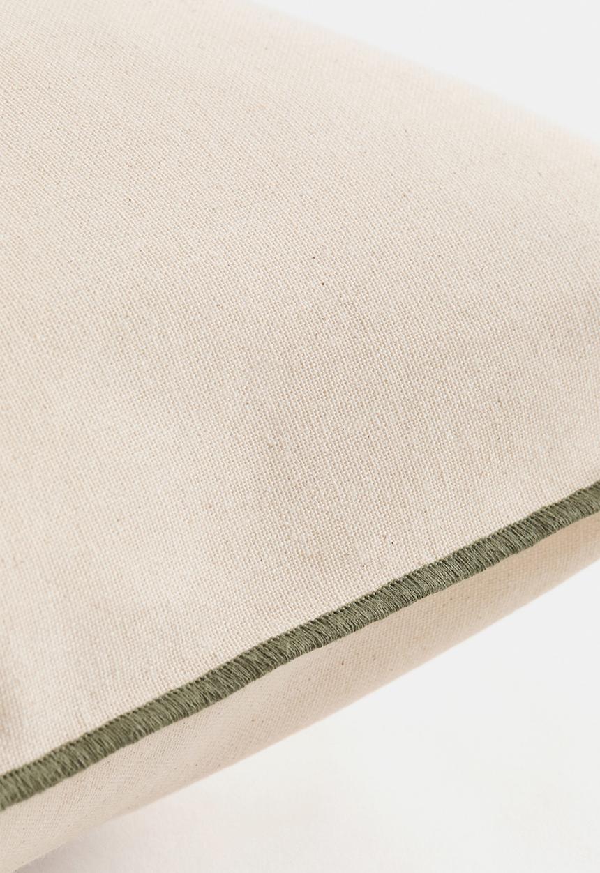 H&M - Embroidery-motif cotton cushion cover - light beige/olives