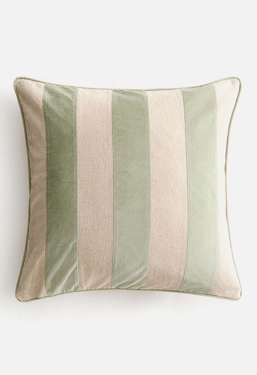 H&M - Linen-blend cushion cover - light green/beige striped