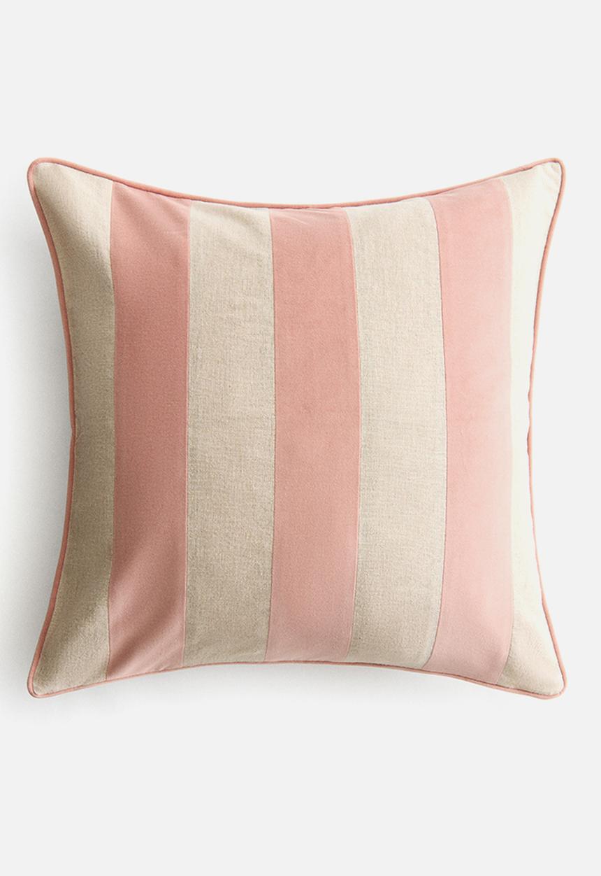 H&M - Linen-blend cushion cover - light pink/beige striped