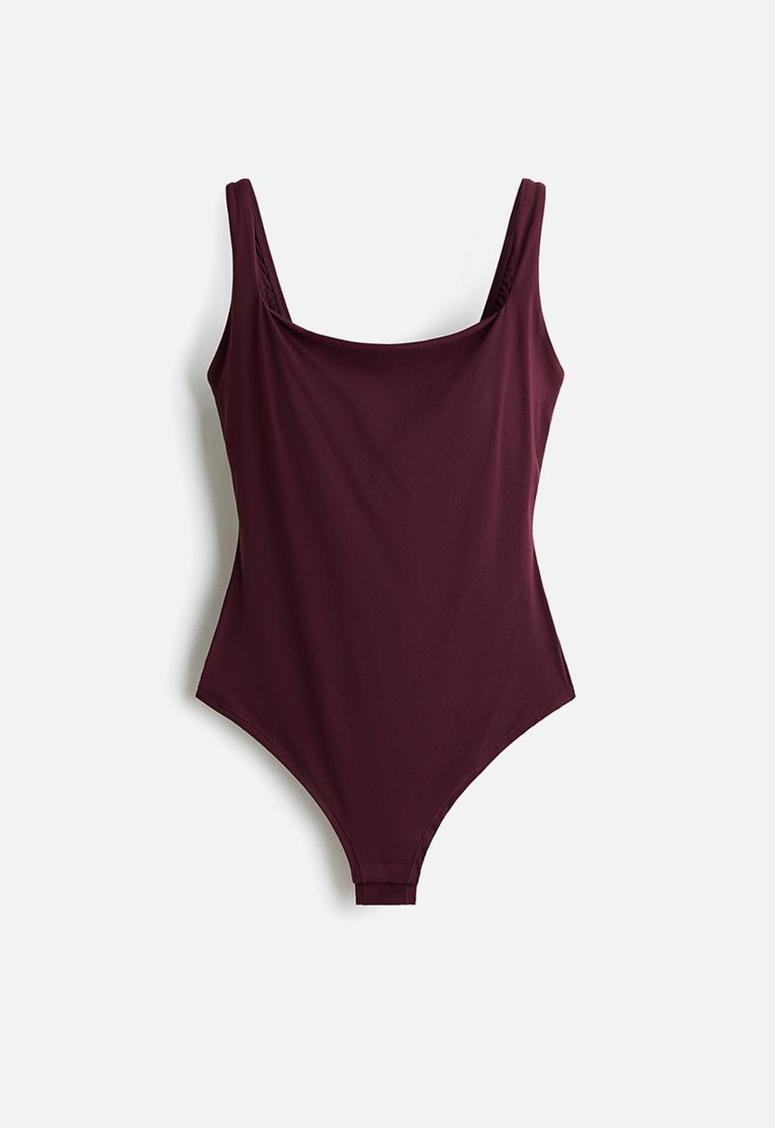 H&M - Padded-cup microfibre body - burgundy